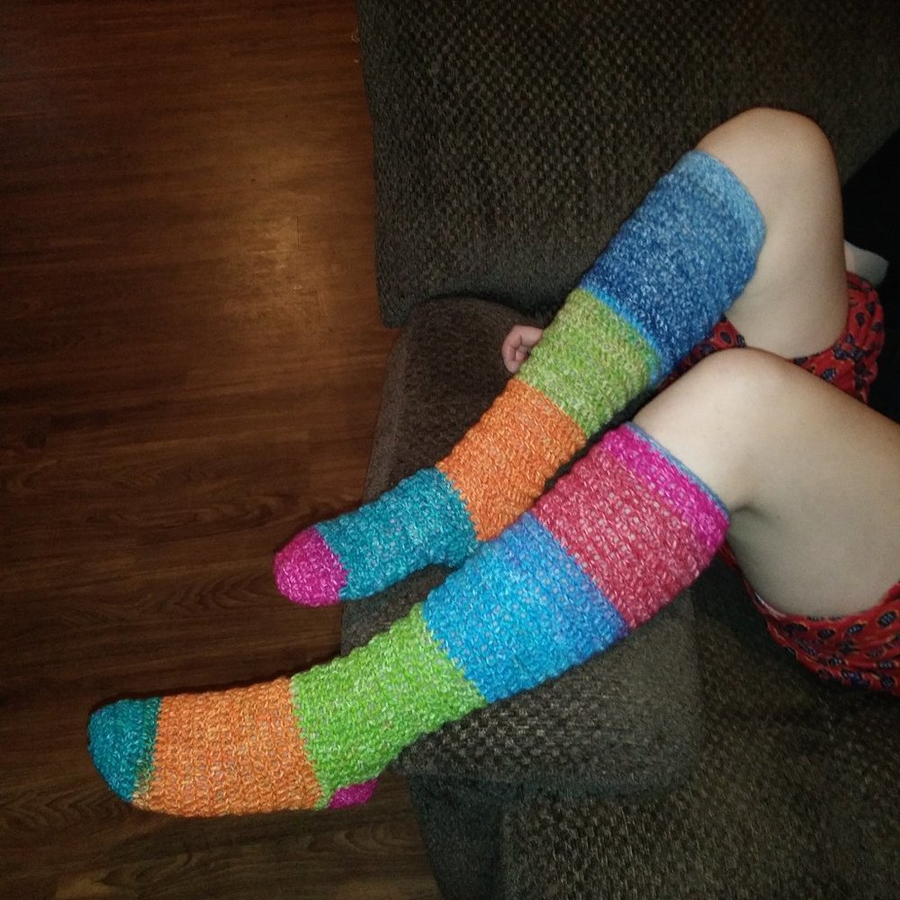 homemade crocheted knee high socks